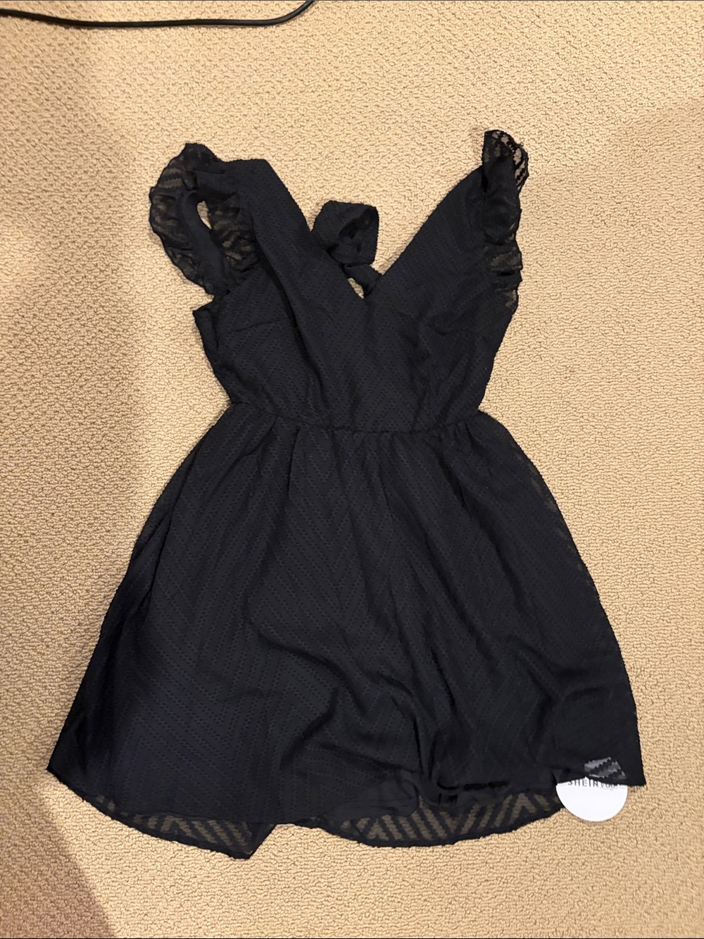 SHEIN Black Ruffle Sleeve V-Neck Skater Dress
